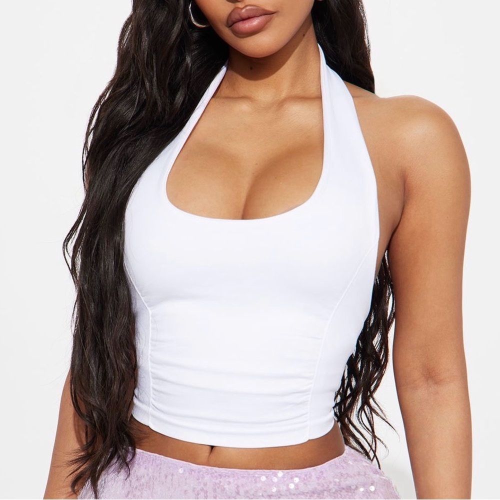 Fashion Nova White Halter Crop Tank Top